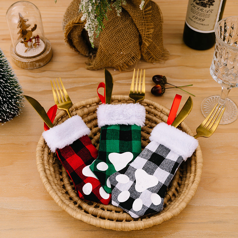 Wholesale Christmas Decoration Supplies Creative Cartoon Cat Claw Fabric Knife and Fork Set